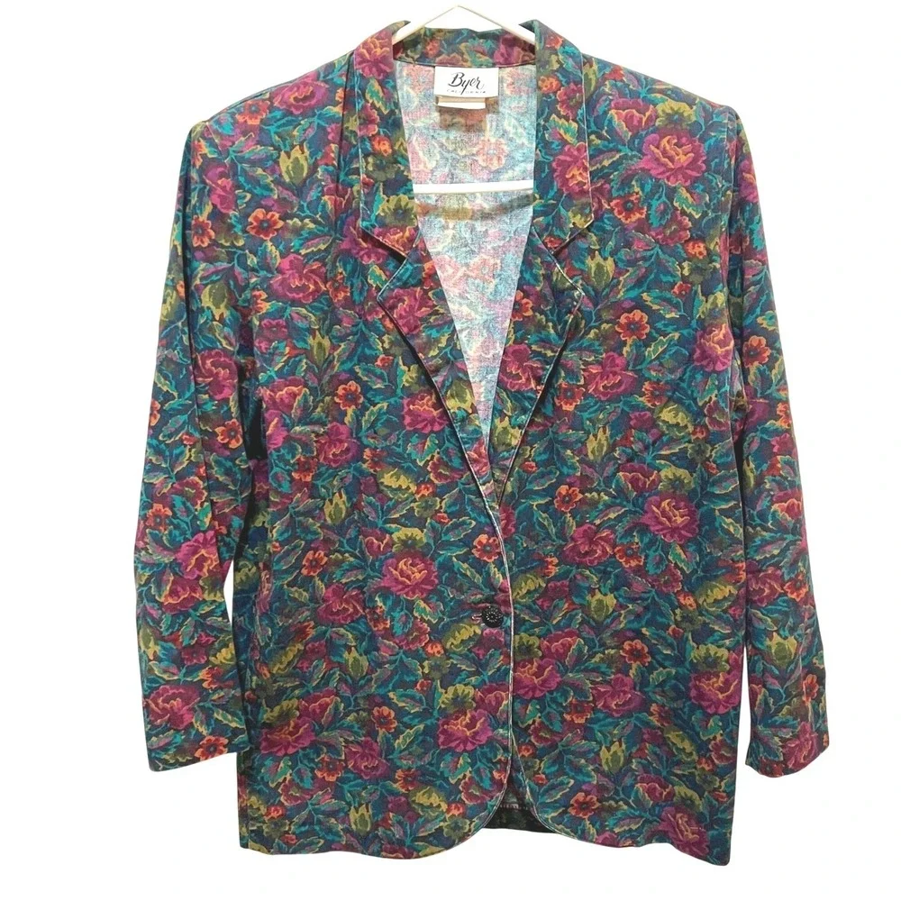 Vtg Floral Tapestry Style Blazer Jacket Small Cottagecore Dark Academia Romantic